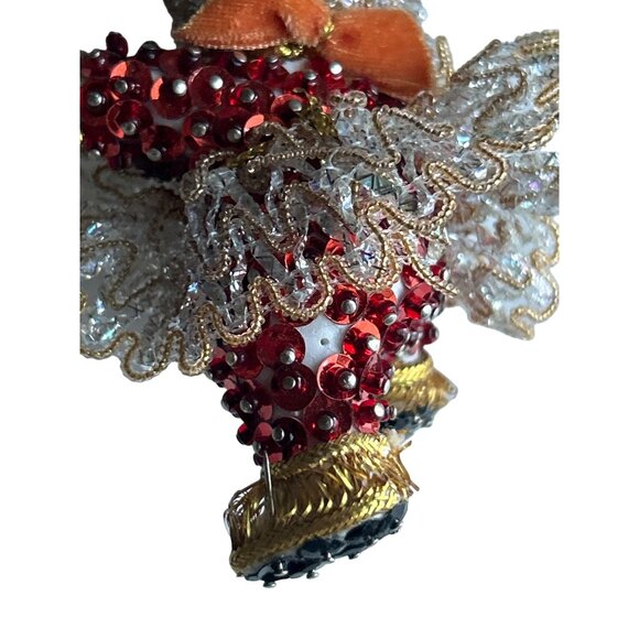 Vintage Ornate Handcrafted Clown Ornament With Red Sequins & Gold Beads - Picture 4 of 5